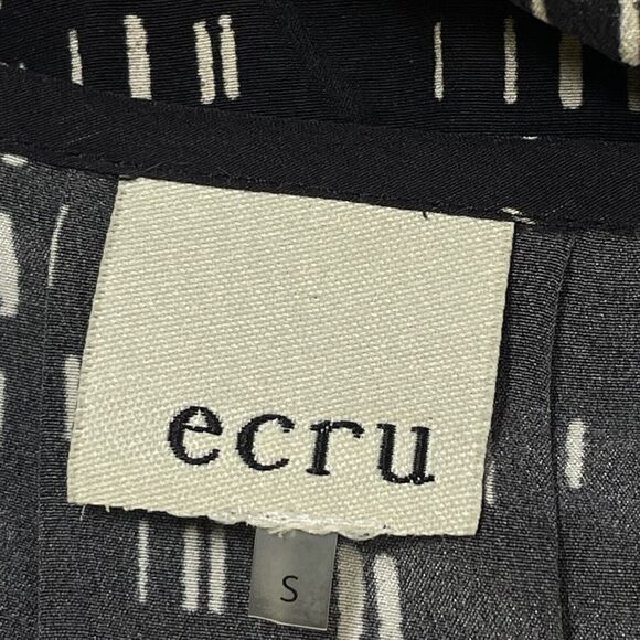 ECRU Black Print 100% Silk Blouse size Small Long Sleeves Career Casual Preppy - Picture 9 of 13